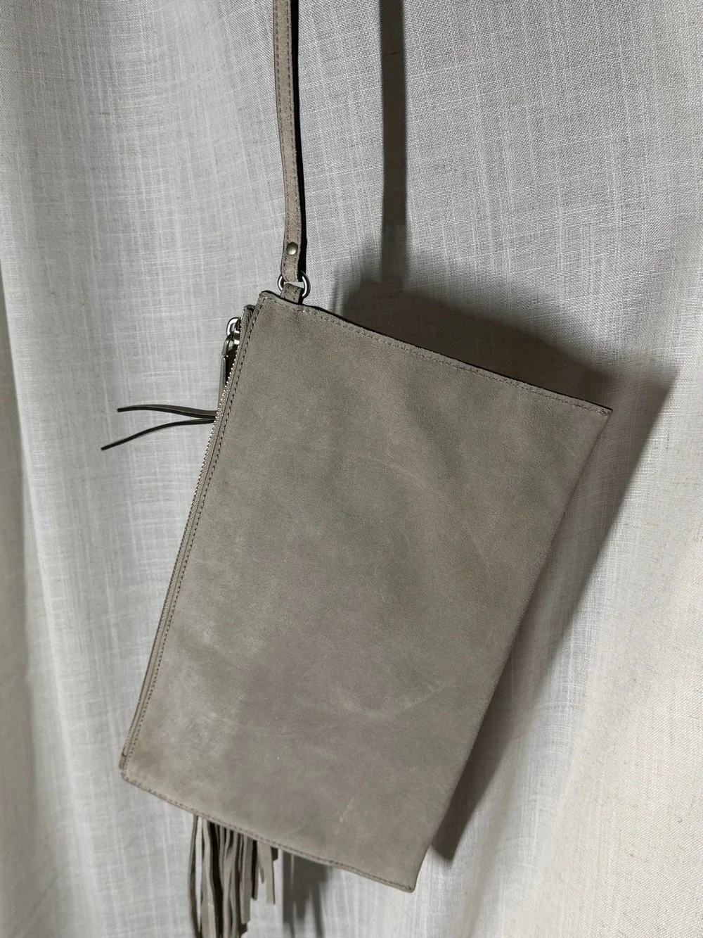 Michael Kors Taupe Fringe Leather Wristlet Clutch